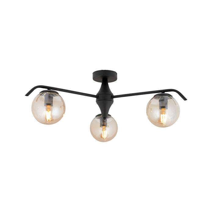 Apliqa Diaspor 3'lü Yuvarlak Siyah Bal Camlı Modern Plafonyer Genç Odası Yatak Odası Retro Salon Avize