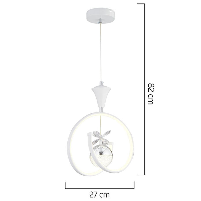 Apliqa Mengü Tekli Beyaz Krom 3 Renkli 36 Watt Ledli Modern Oturma Odası, Koridor, Salon Led Avize