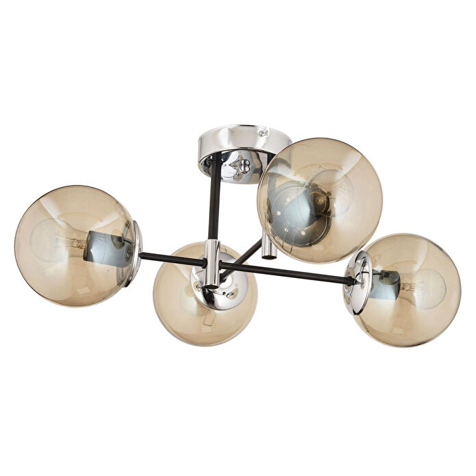 Apliqa Maral 4lü Siyah Krom Bal Camlı Modern Koridor Mutfak Salon Retro Avize