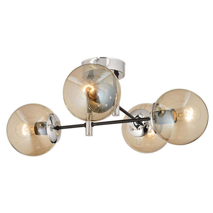 Apliqa Maral 4lü Siyah Krom Bal Camlı Modern Koridor Mutfak Salon Retro Avize