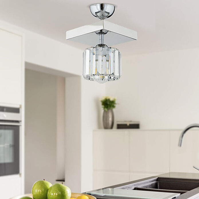 Apliqa Sabrina Krom Kaplama Plafonyer Kristalli Taşlı Modern Tasarım Kristal Salon Avize