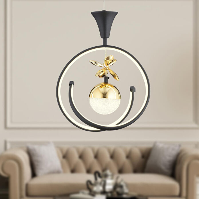 Apliqa Mengü Tekli Siyah Gold 3 Renkli 36 Watt Ledli Modern Oturma Odası, Koridor, Salon Led Avize