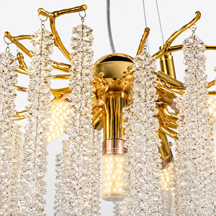 Apliqa Dina Serip Gold Kaplamalı Modern Tasarım Salon Kristal Sarkıt Avize