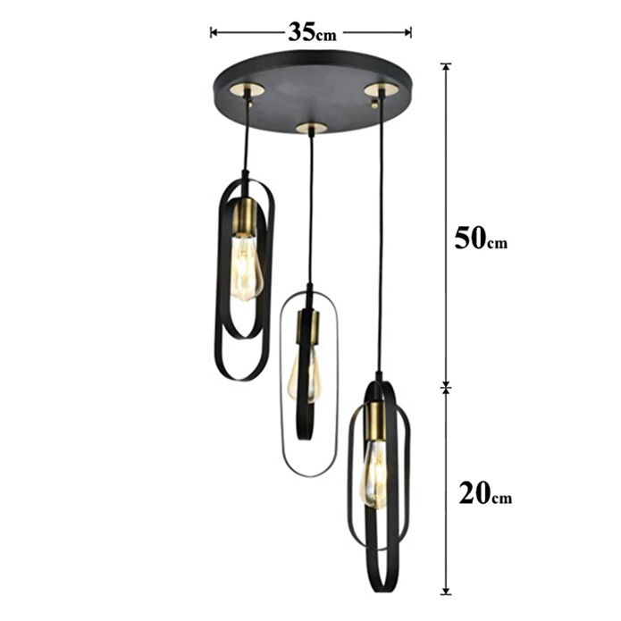 Apliqa Koza 3lü Yuvarlak Siyah Modern Genç Odası Mutfak Retro Salon Sarkıt Avize