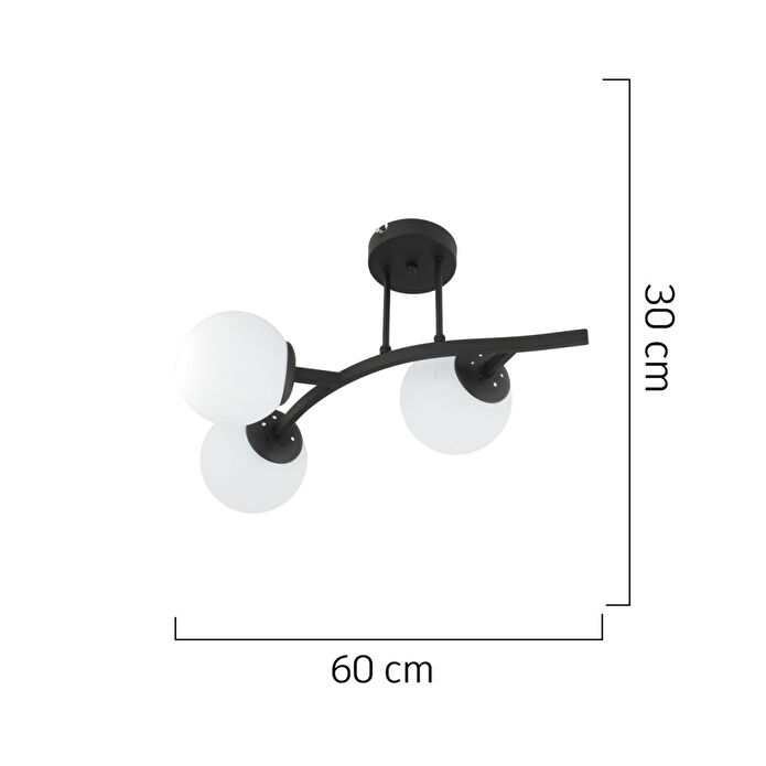 Apliqa İzem 3'lü Siyah Modern Plafonyer Genç Odası Mutfak Yatak Odası Avize