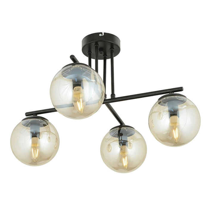 Apliqa Mali 4 Lü Siyah Avize Bal Camlı Modern Genç Odası Mutfak Yatak Odası Retro Salon Avize