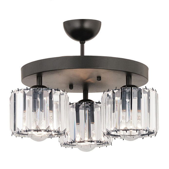 Apliqa Sabrina 3lü Siyah Yuvarlak Kristalli Taşlı Modern Tasarım Kristal Salon Plafonyer Avize