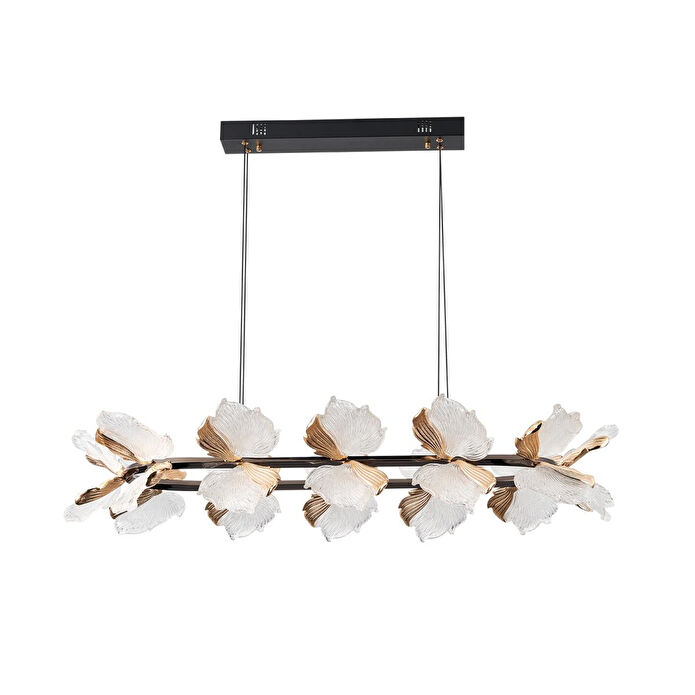 Apliqa Taran Sıralı Siyah Gold Çiçek Desenli 120 Watt Yemek Masası Üstü Modern Salon Led Avize