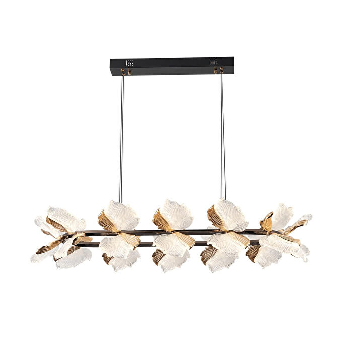 Apliqa Taran Sıralı Siyah Gold Çiçek Desenli 120 Watt Yemek Masası Üstü Modern Salon Led Avize