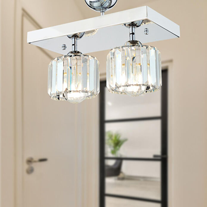 Apliqa Sabrina 2 Li Krom Kaplama Plafonyer Kristalli Taşlı Modern Tasarım Kristal Salon Avize