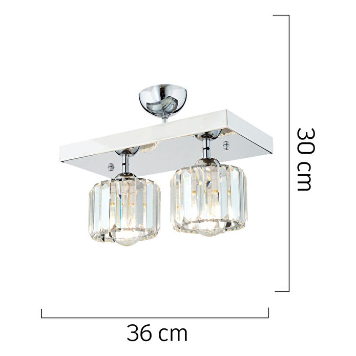 Apliqa Sabrina 2 Li Krom Kaplama Plafonyer Kristalli Taşlı Modern Tasarım Kristal Salon Avize