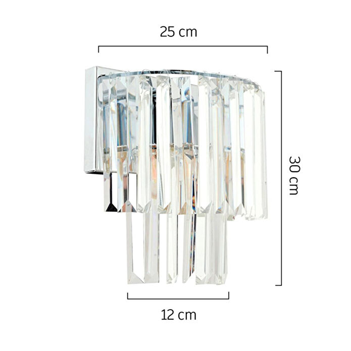 Apliqa Nilüfer Yuvarlak Krom 3 Parça Kristalli Taşlı Modern Tasarım Kristal Salon Avize-aplik Seti