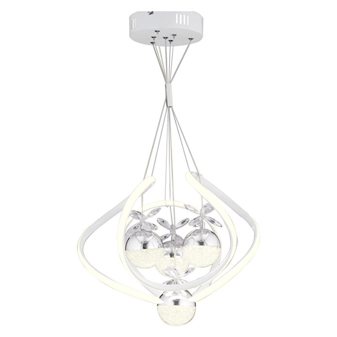 Apliqa Balca 4'lü Beyaz Krom 3 Renkli 84 Watt Ledli Kelebek Led Avize Top Avize Modern Oturma Odası, Koridor, Salon Led Avize
