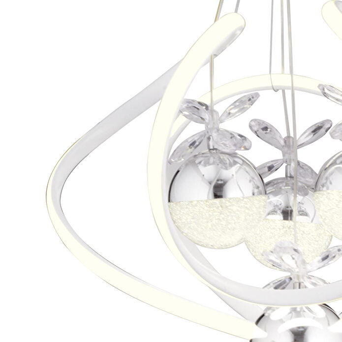 Apliqa Balca 4'lü Beyaz Krom 3 Renkli 84 Watt Ledli Kelebek Led Avize Top Avize Modern Oturma Odası, Koridor, Salon Led Avize