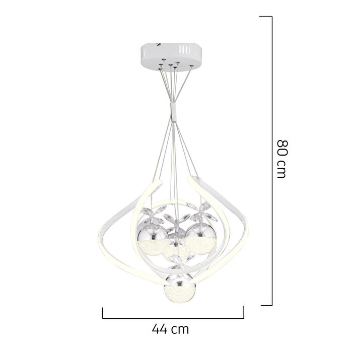 Apliqa Balca 4'lü Beyaz Krom 3 Renkli 84 Watt Ledli Kelebek Led Avize Top Avize Modern Oturma Odası, Koridor, Salon Led Avize