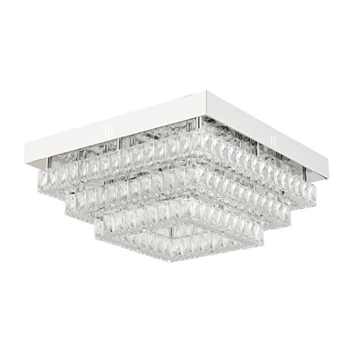 Apliqa Modina 3 Katlı Krom Ledli 3 Renkli 120 Watt Kristalli Taşlı Modern Tasarım Led Kristal Salon Avize