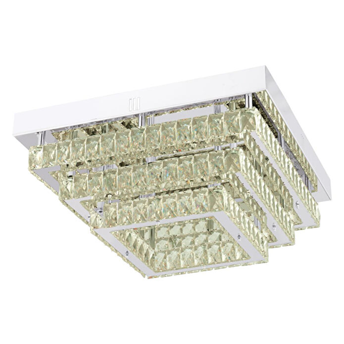 Apliqa Modina 3 Katlı Krom Ledli 3 Renkli 120 Watt Kristalli Taşlı Modern Tasarım Led Kristal Salon Avize