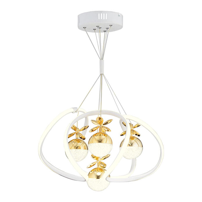 Apliqa Balca 4'lü Beyaz Gold 3 Renkli 84 Watt Ledli Kelebek Led Avize Top Avize Modern Oturma Odası, Koridor, Salon Led Avize