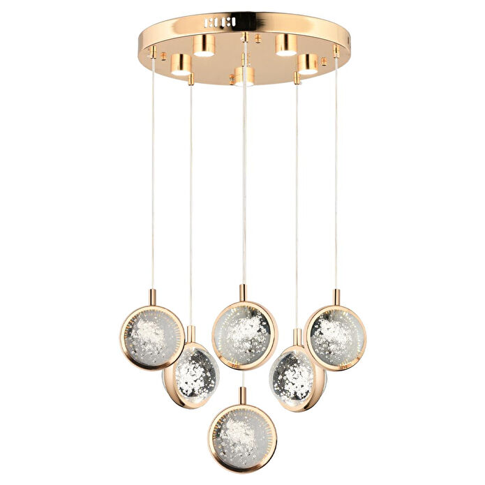 Apliqa Eldon 6'lı Yuvarlak 3 Renk 88 Watt Gold Kristal Ledli Modern Oturma Odası Salon Sarkıt Avize