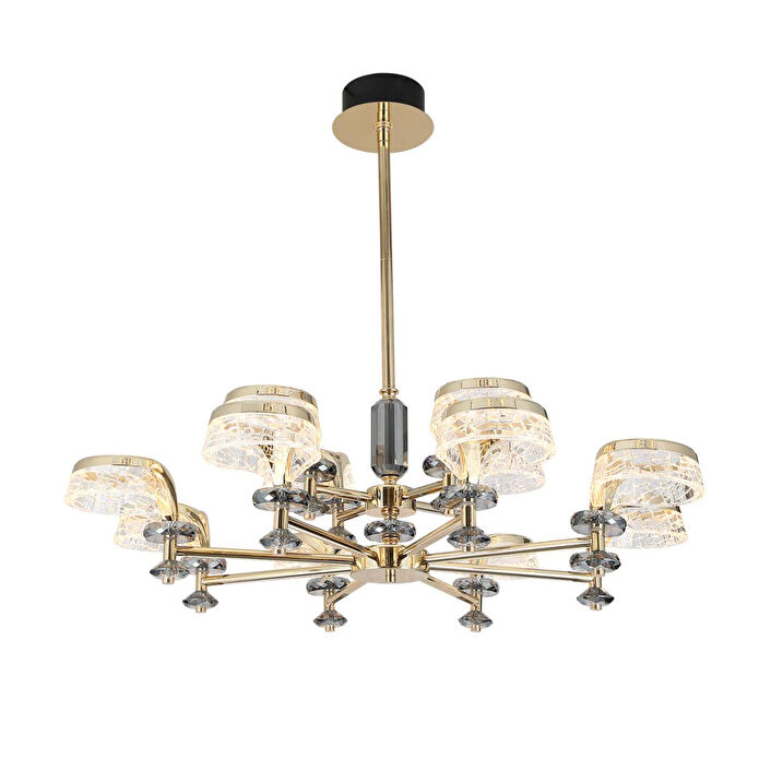 Apliqa Ekerd 12'li Gold 100 Watt Yuvarlak Kristalli Modern Sarkıt Salon Led Avize