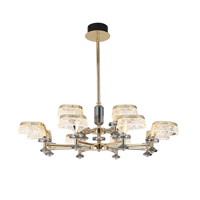 Apliqa Ekerd 12'li Gold 100 Watt Yuvarlak Kristalli Modern Sarkıt Salon Led Avize