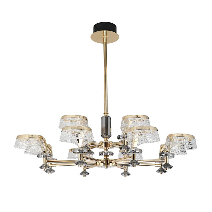 Apliqa Ekerd 12'li Gold 100 Watt Yuvarlak Kristalli Modern Sarkıt Salon Led Avize