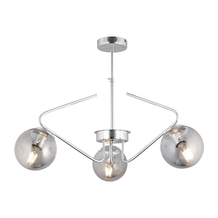 Apliqa Mildred 3'lü Krom Füme Camlı Modern Sarkıt Genç Odası Mutfak Yatak Odası Salon Sarkıt Avize