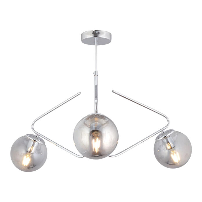 Apliqa Mildred 3'lü Krom Füme Camlı Modern Sarkıt Genç Odası Mutfak Yatak Odası Salon Sarkıt Avize