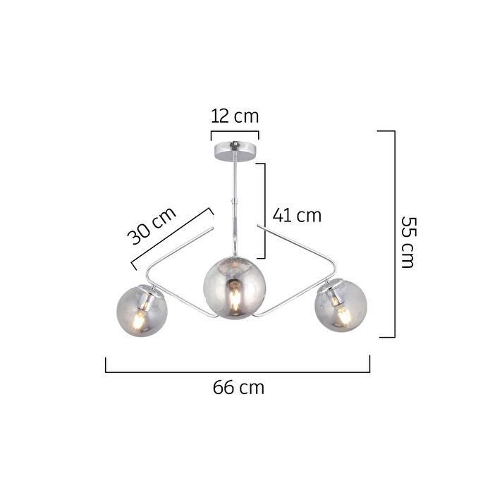 Apliqa Mildred 3'lü Krom Füme Camlı Modern Sarkıt Genç Odası Mutfak Yatak Odası Salon Sarkıt Avize