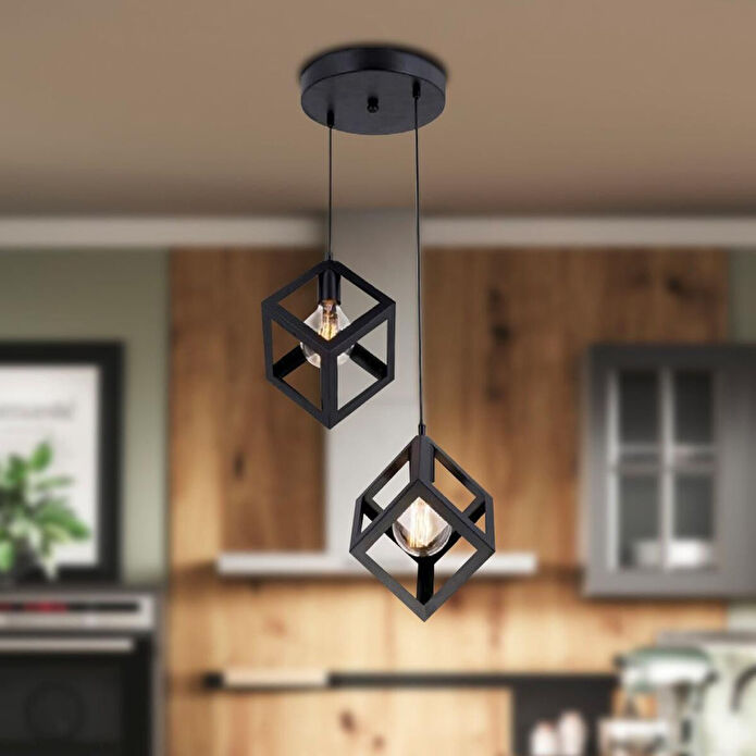 Apliqa Cup 2li Siyah Sarkıt Modern Genç Odası Mutfak Retro Salon Sarkıt Avize