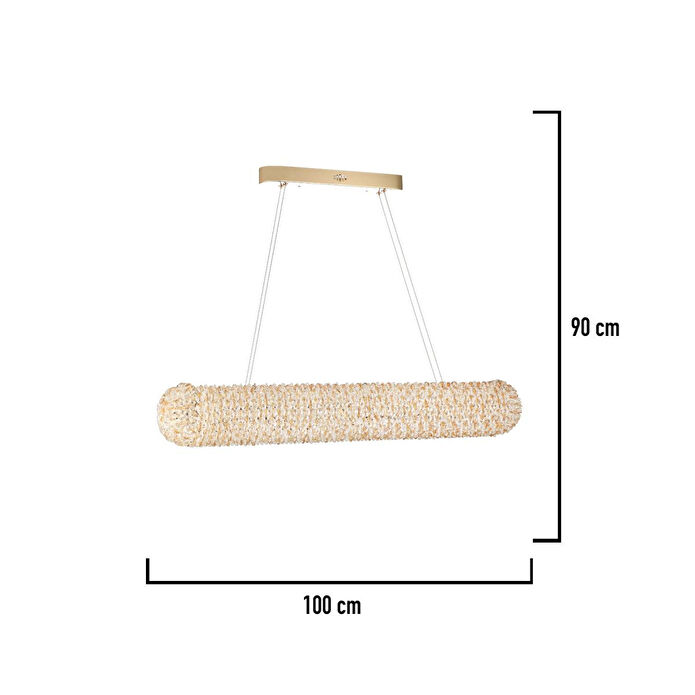 Apliqa Leman Sıralı Gold 40 Watt Kristal Taşlı Salon Sarkıt Avize