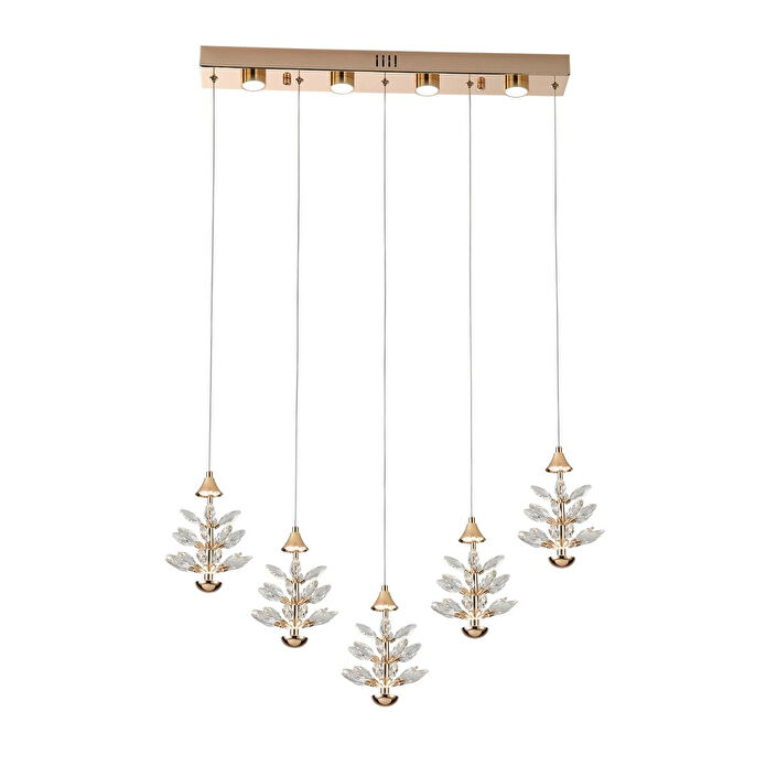 Apliqa Serap 5'li 62 Watt 3000k Sıralı Gold Kristal Taşlı Ledli Salon Avize
