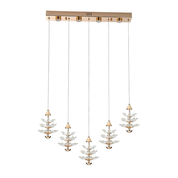 Apliqa Serap 5'li 62 Watt 3000k Sıralı Gold Kristal Taşlı Ledli Salon Avize