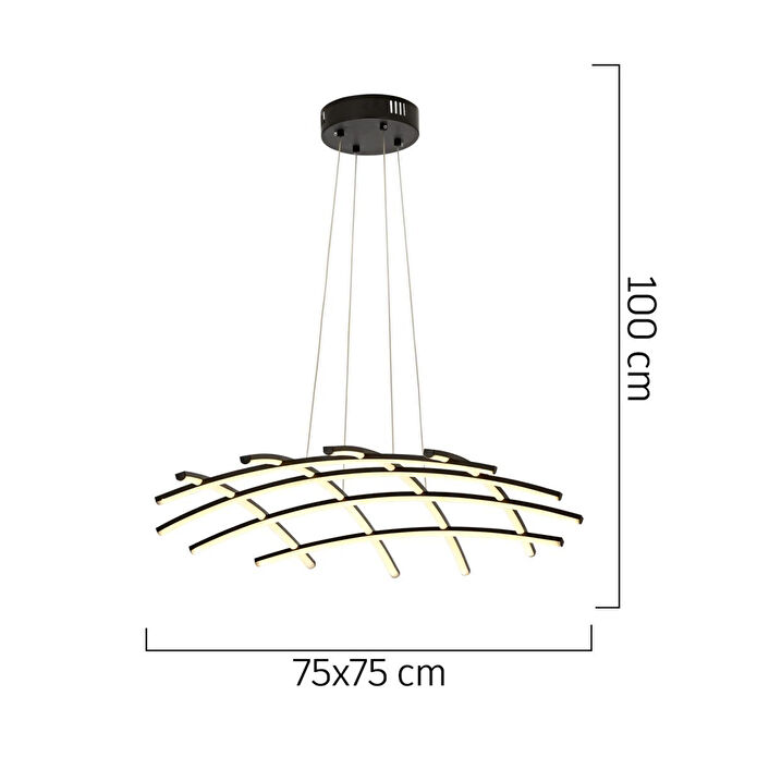 Apliqa Brian Mat Siyah Boyalı 3000k 92 Watt Sarkıt Salon Oturma Odası Ledli Avize