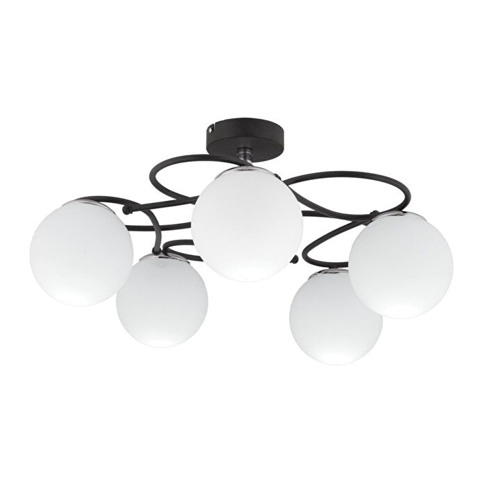 Apliqa Rodonit 5li Siyah Krom Beyaz Camlı Modern Sarkıt Genç Odası Yatak Odası Retro Salon Avize