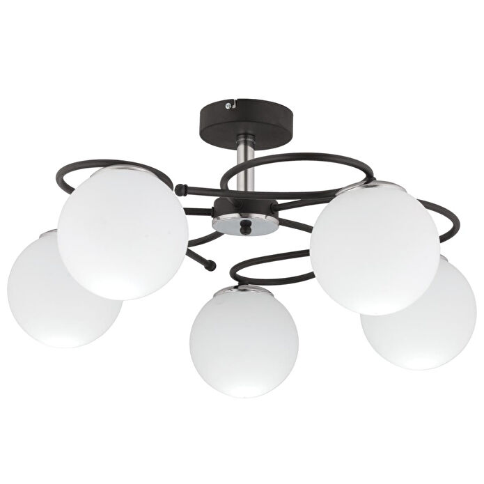 Apliqa Rodonit 5li Siyah Krom Beyaz Camlı Modern Sarkıt Genç Odası Yatak Odası Retro Salon Avize