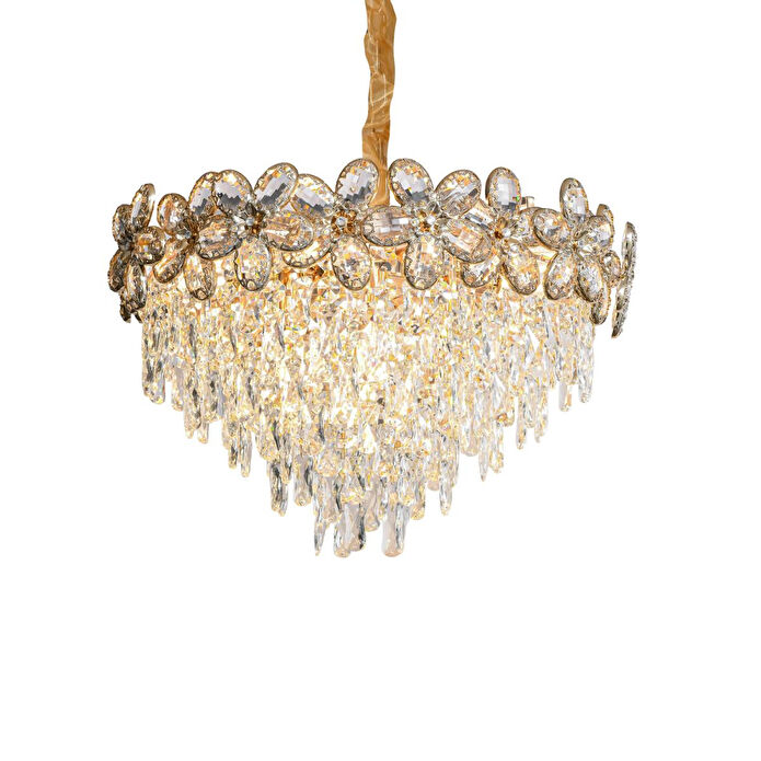 Apliqa Saral 80'lik Yuvarlak Gold Kristal Taşlı Modern Tasarım Salon Avize