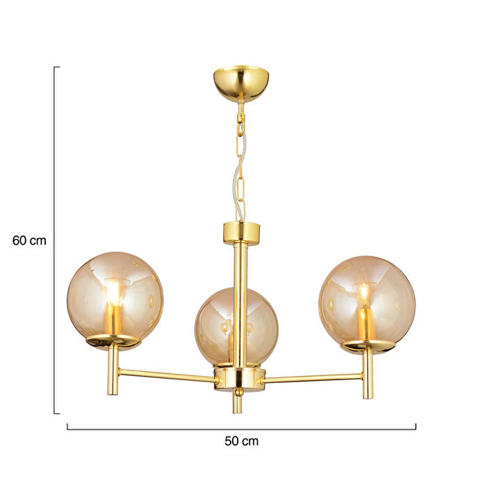 Apliqa Minar 3lü Gold Kaplama Modern Yatak Odası Salon Avize