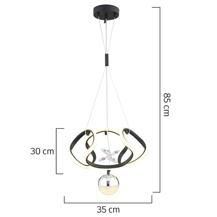 Apliqa Pelin Tekli Siyah Krom 3 Renkli 39 Watt Ledli Modern Oturma Odası, Koridor, Salon Led Avize