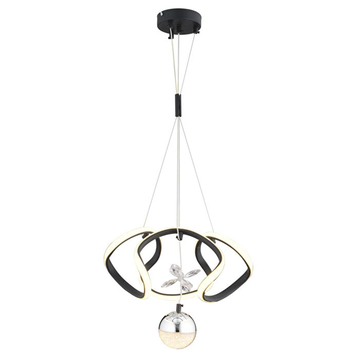 Apliqa Pelin Tekli Siyah Krom 3 Renkli 39 Watt Ledli Modern Oturma Odası, Koridor, Salon Led Avize