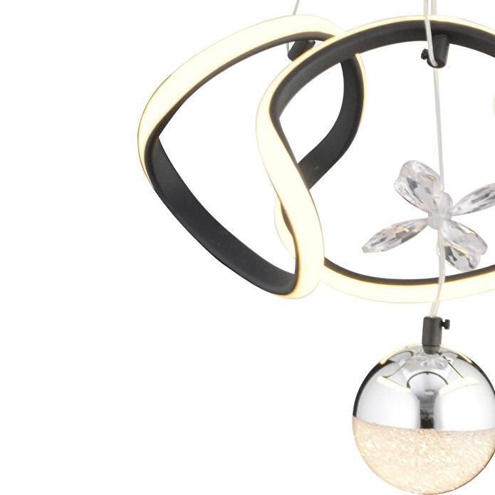 Apliqa Pelin Tekli Siyah Krom 3 Renkli 39 Watt Ledli Modern Oturma Odası, Koridor, Salon Led Avize