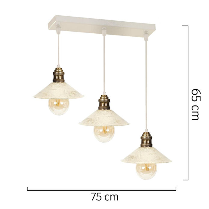 Apliqa Gönen 3lü Beyaz Patinalı Modern Retro Sarkıt Salon Avize