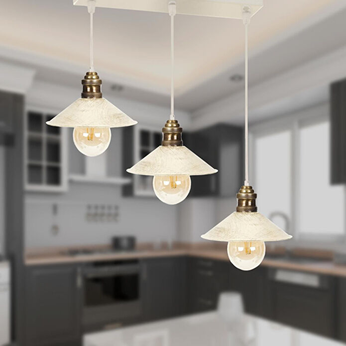 Apliqa Gönen 3lü Beyaz Patinalı Modern Retro Sarkıt Salon Avize