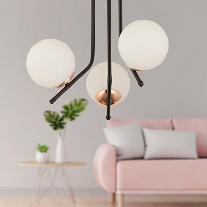 Apliqa Nida 3lü Siyah Bakır Modern Mutfak Yatak Odası Retro Salon Avize