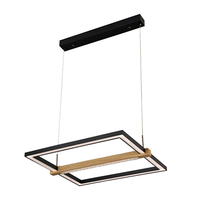 Apliqa April Siyah Kare 58 Watt Ahşap Desenli Modern Salon Led Sarkıt Avize