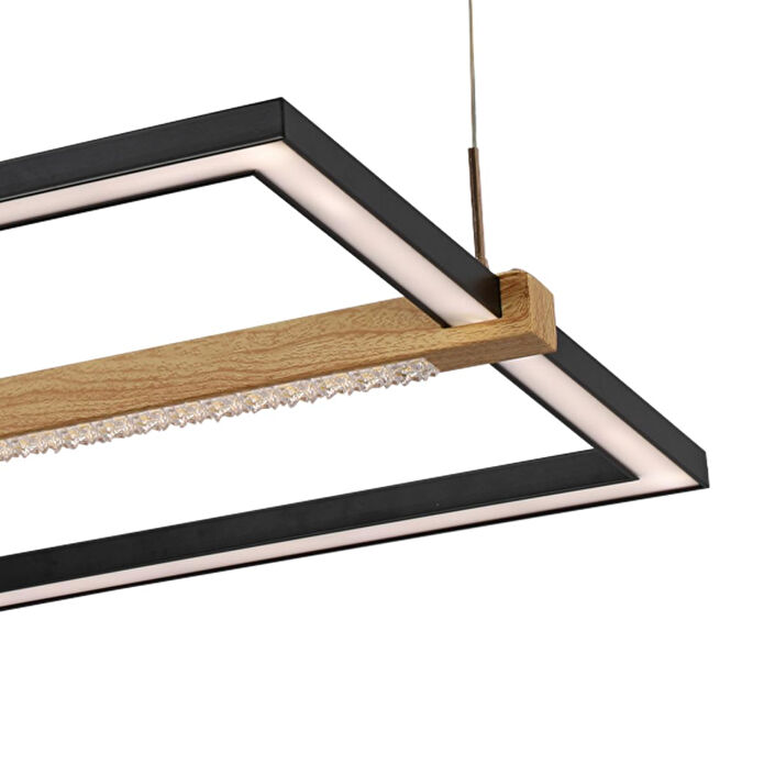 Apliqa April Siyah Kare 58 Watt Ahşap Desenli Modern Salon Led Sarkıt Avize