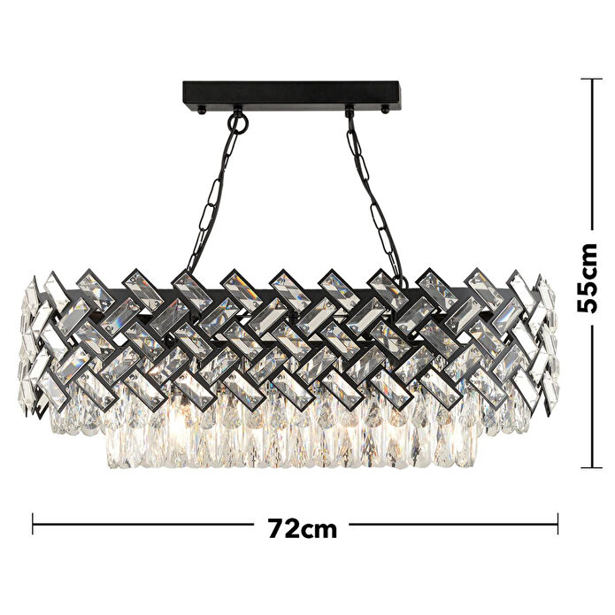 Apliqa Nilay Siyah Kristalli Taşlı Modern Tasarım Kristal Salon Avize