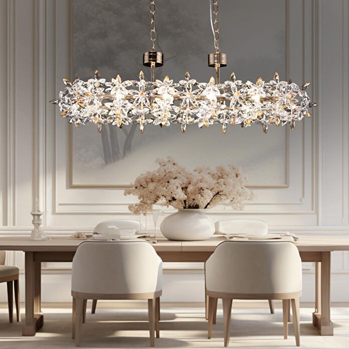 Apliqa Mercan Sıralı Gold Kristal Taşlı Modern Oturma Odası, Yemek Masası Üstü, Salon Avize