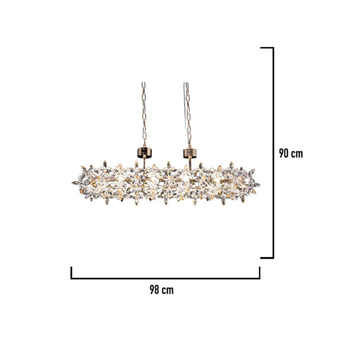 Apliqa Mercan Sıralı Gold Kristal Taşlı Modern Oturma Odası, Yemek Masası Üstü, Salon Avize