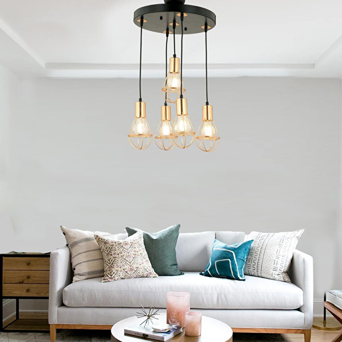 Apliqa Ciri 5 Li Yuvarlak Bakır Kaplama Tel Modern Genç Odası Mutfak Oturma Odası Salon Sarkıt Avize